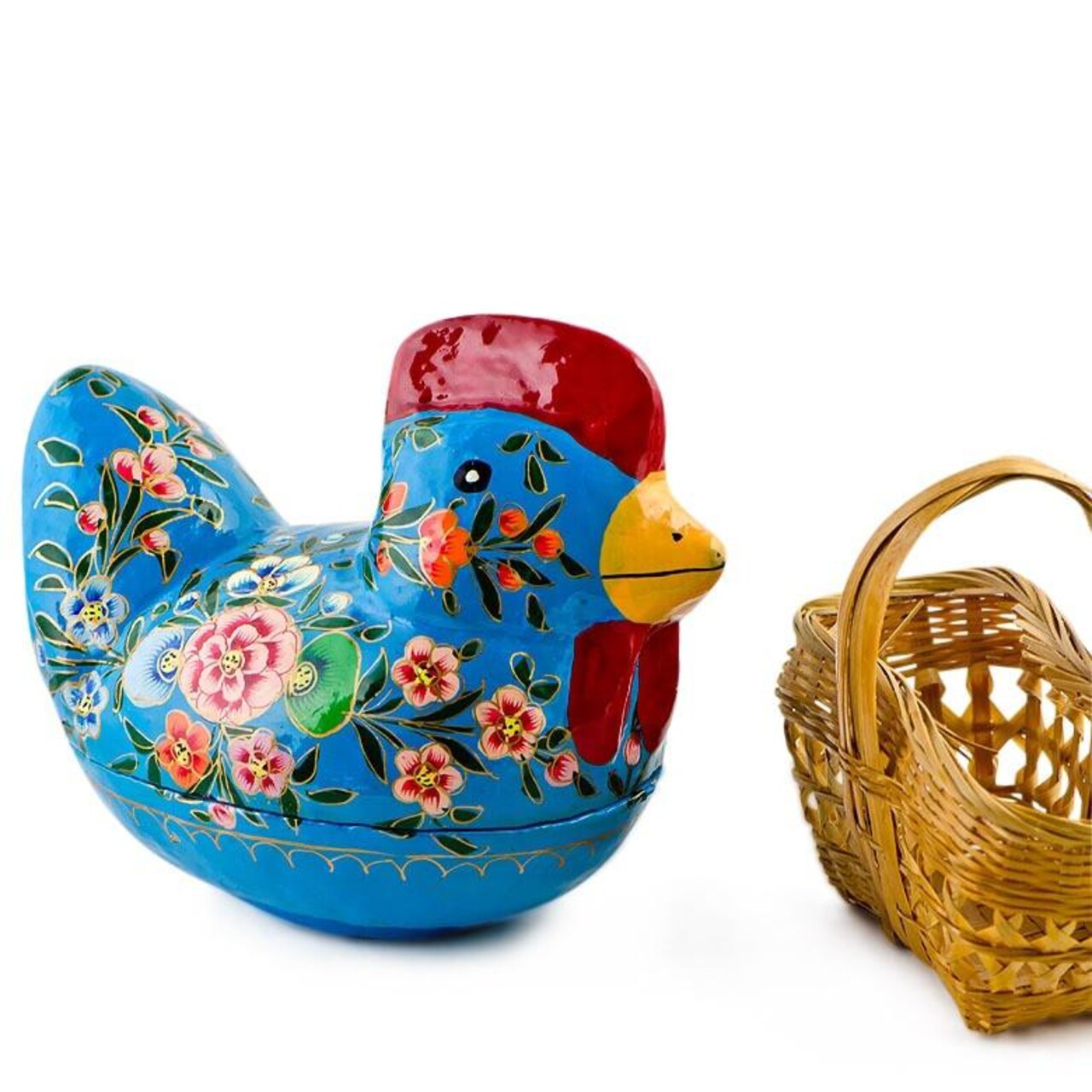 Wooden Rooster Figurine for Easter, Fillable Decorative Accent 5-Inch x 4-Inch